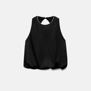 Zara Open Back Balloon Top - Black